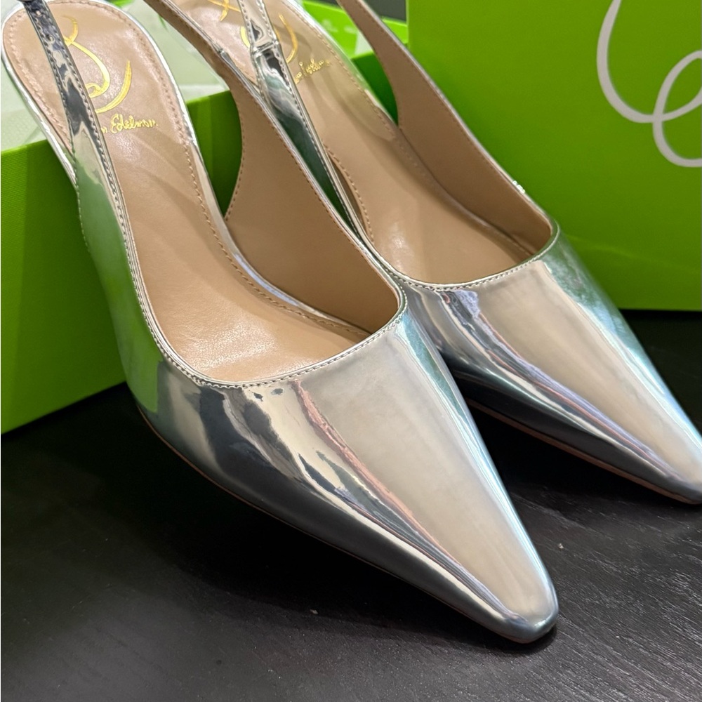 Sam Edelman Shiny Silver Slingback Heels